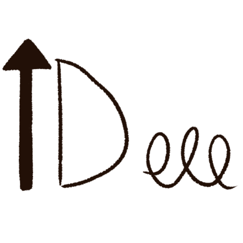 a drawing of a brown arrow pointing upwards next to a capital D and some scribbles. 